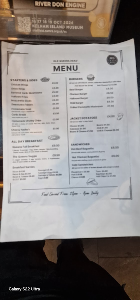 Old Queen's Head Menu - Image 4